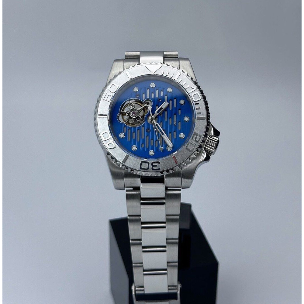 Custom Seiko Mod • Blue Steel Open-Heart 4oclock-Crown Yachtmaster • 40mm
